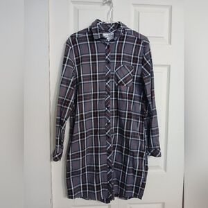 BC Clothing Plaid Button-Up Grey Tunic Shirt Dress, Size Medium (M)
